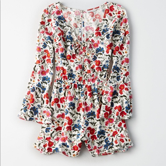 American Eagle AE Floral Long Sleeve Romper Dress - Picture 2 of 2
